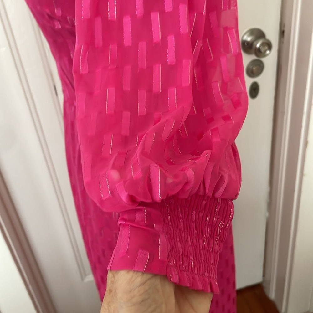 NWT Nordstrom Pink Faux Wrap Midi Dress w/Silver Thread Detail &Side Slit Size S - Picture 6 of 12